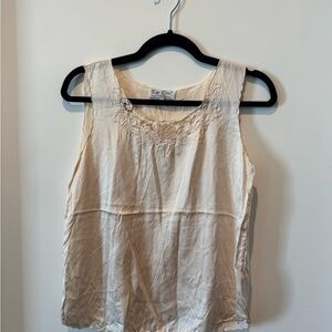 Vintage 100% silk cream embroidered tank